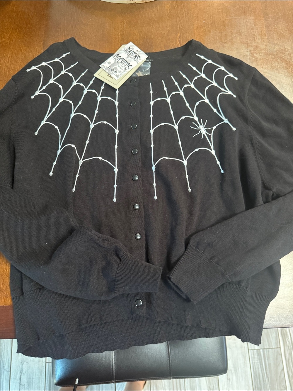 Black Spider Web Embroidered Cardigan Sweater